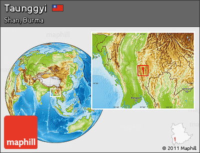 Physical Location Map of Taunggyi
