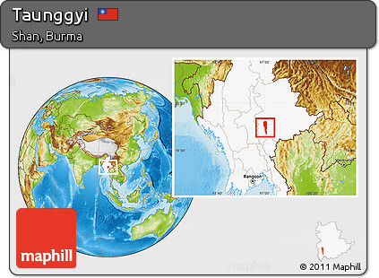 Physical Location Map of Taunggyi, highlighted country