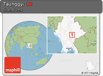 Savanna Style Location Map of Taunggyi, highlighted country