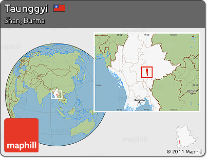 Savanna Style Location Map of Taunggyi, highlighted country