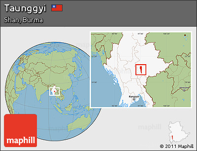 Savanna Style Location Map of Taunggyi, highlighted country