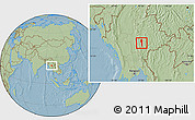 Savanna Style Location Map of Taunggyi, hill shading