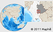 Shaded Relief Location Map of Taunggyi, highlighted country, highlighted parent region