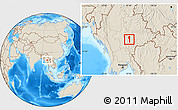 Shaded Relief Location Map of Taunggyi