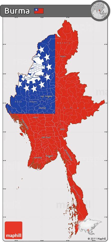Flag Simple Map of Burma, flag rotated