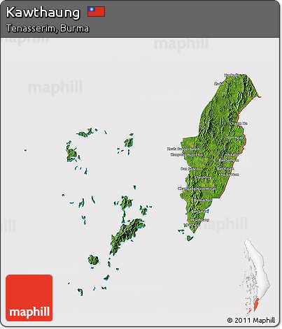 Satellite 3D Map of Kawthaung, cropped outside