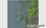 Satellite 3D Map of Kawthaung, semi-desaturated