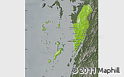 Physical Map of Kawthaung, darken, semi-desaturated