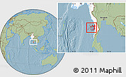 Savanna Style Location Map of Mergui, highlighted country, hill shading