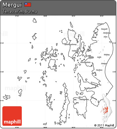Blank Simple Map of Mergui, cropped outside