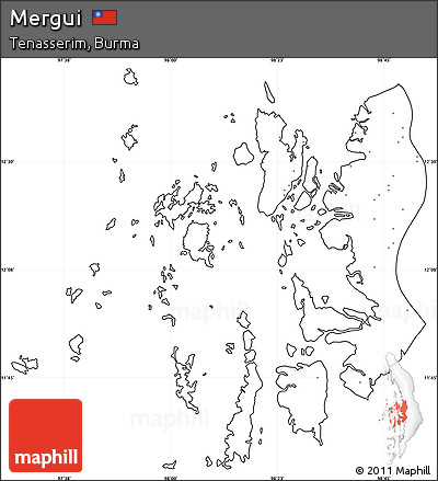 Blank Simple Map of Mergui, cropped outside, no labels