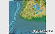 Political 3D Map of Yangon (Rangoon), satellite outside