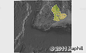 Satellite 3D Map of Yangon (Rangoon), darken, desaturated