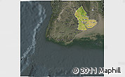 Satellite 3D Map of Yangon (Rangoon), darken, semi-desaturated