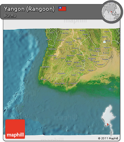 Satellite 3D Map of Yangon (Rangoon)