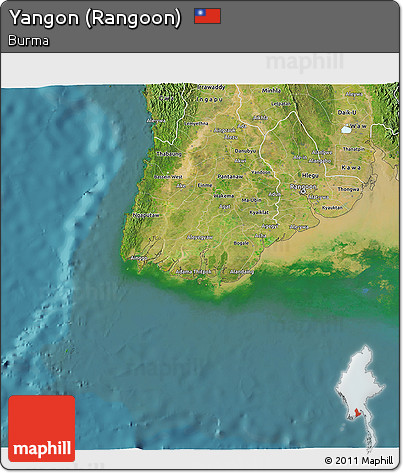 Satellite 3D Map of Yangon (Rangoon)