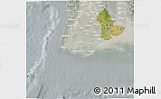 Satellite 3D Map of Yangon (Rangoon), lighten, semi-desaturated