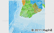 Satellite 3D Map of Yangon (Rangoon), political shades outside