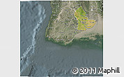 Satellite 3D Map of Yangon (Rangoon), semi-desaturated