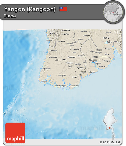 Shaded Relief 3D Map of Yangon (Rangoon)