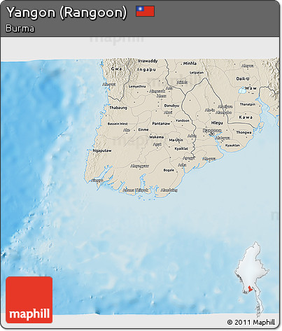 Shaded Relief 3D Map of Yangon (Rangoon)
