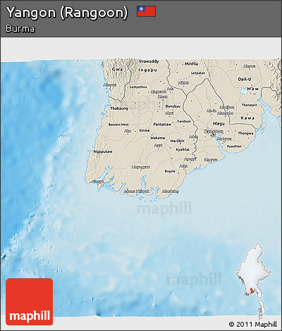 Shaded Relief 3D Map of Yangon (Rangoon)