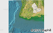 Shaded Relief 3D Map of Yangon (Rangoon), satellite outside