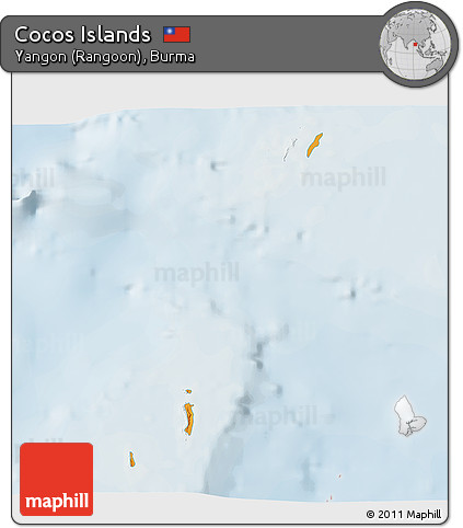 Political 3D Map of Cocos Islands, lighten