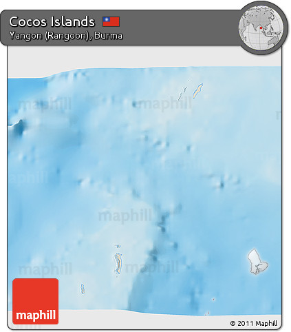 Shaded Relief 3D Map of Cocos Islands, single color outside