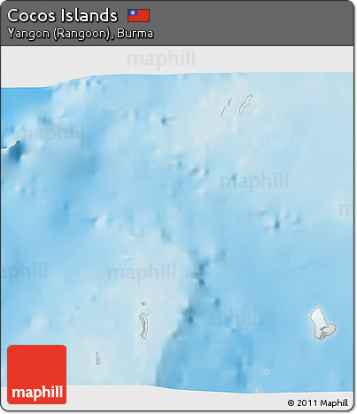 Shaded Relief 3D Map of Cocos Islands, single color outside