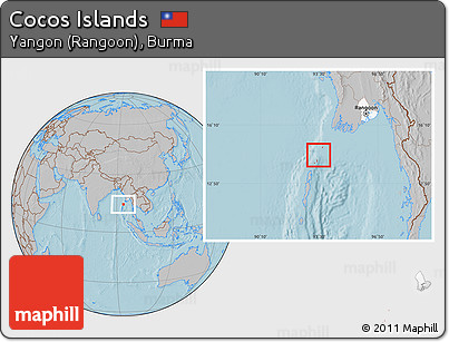 Gray Location Map of Cocos Islands, highlighted parent region, hill shading