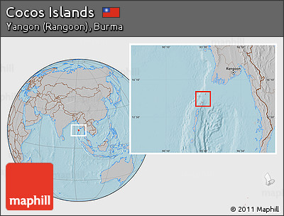 Gray Location Map of Cocos Islands, hill shading