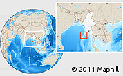 Shaded Relief Location Map of Cocos Islands, highlighted country, highlighted parent region, within the entire country