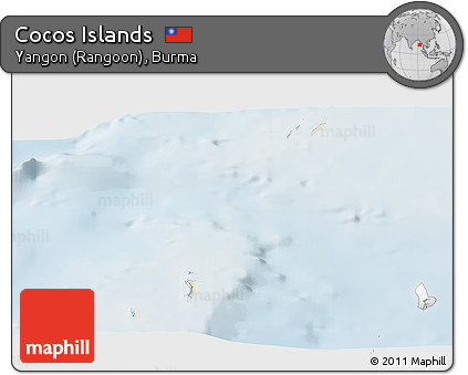 Shaded Relief Panoramic Map of Cocos Islands, lighten
