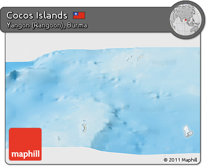 Shaded Relief Panoramic Map of Cocos Islands, single color outside