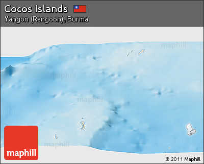 Shaded Relief Panoramic Map of Cocos Islands, single color outside