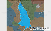 Political 3D Map of Hlegu, darken, semi-desaturated