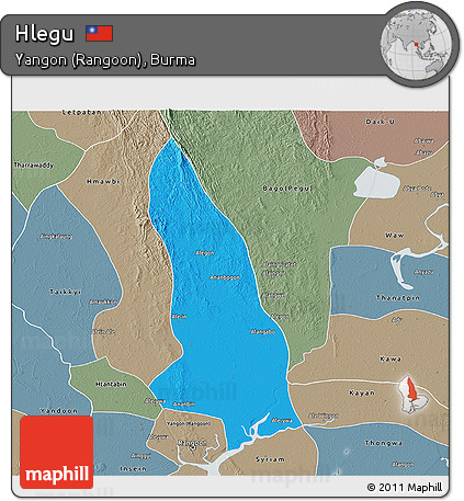 Political 3D Map of Hlegu, semi-desaturated