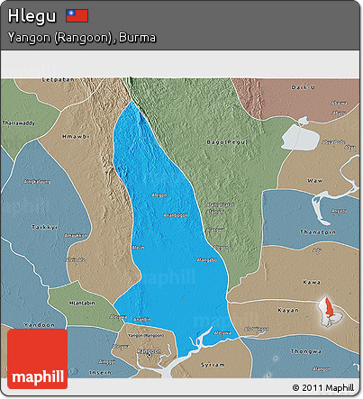 Political 3D Map of Hlegu, semi-desaturated