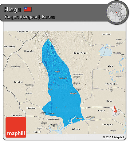 Political 3D Map of Hlegu, shaded relief outside