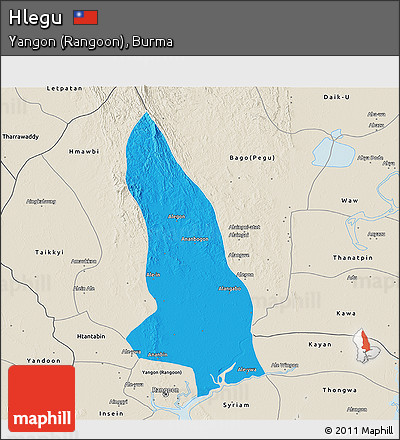 Political 3D Map of Hlegu, shaded relief outside