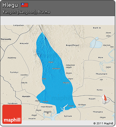 Political 3D Map of Hlegu, shaded relief outside