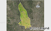Satellite 3D Map of Hlegu, darken, semi-desaturated