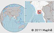 Gray Location Map of Hlegu, highlighted country, highlighted parent region, hill shading