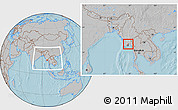 Gray Location Map of Hlegu, highlighted parent region, within the entire country, hill shading