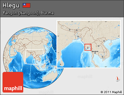 Shaded Relief Location Map of Hlegu, within the entire country