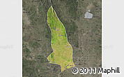 Satellite Map of Hlegu, darken, semi-desaturated