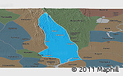 Political Panoramic Map of Hlegu, darken, semi-desaturated