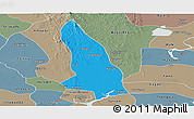 Political Panoramic Map of Hlegu, semi-desaturated