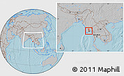 Gray Location Map of Htantabin, within the entire country, hill shading